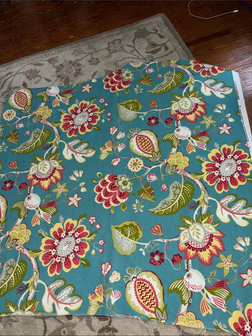 P Kaufman 48 X 48 Decorative Teal Floral fabric remnant